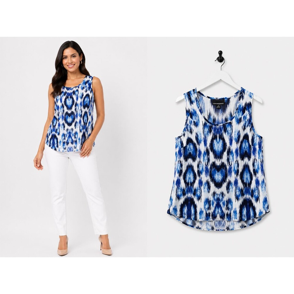 Cynthia Rowley Tank Shell Size XS Blue Ikat Print